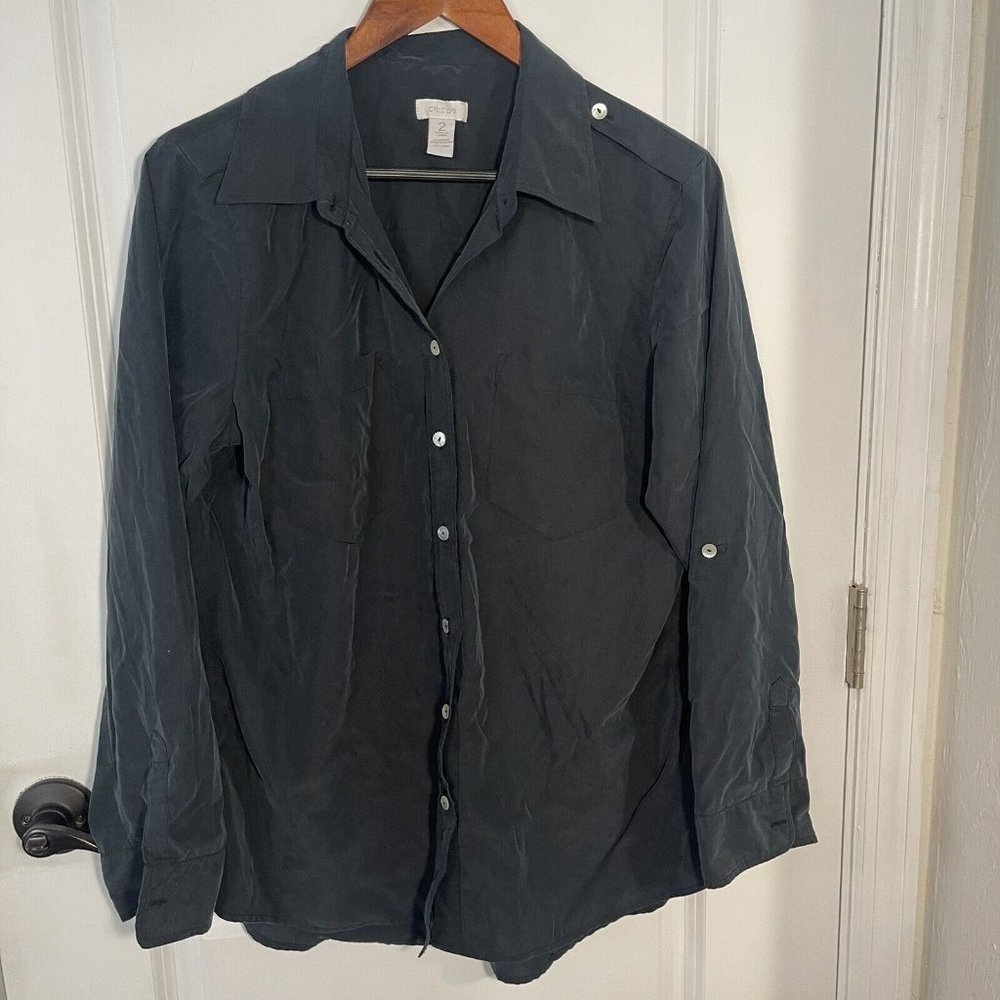 CHICO'S Black Button Down Shirt Blouse Top Size 2